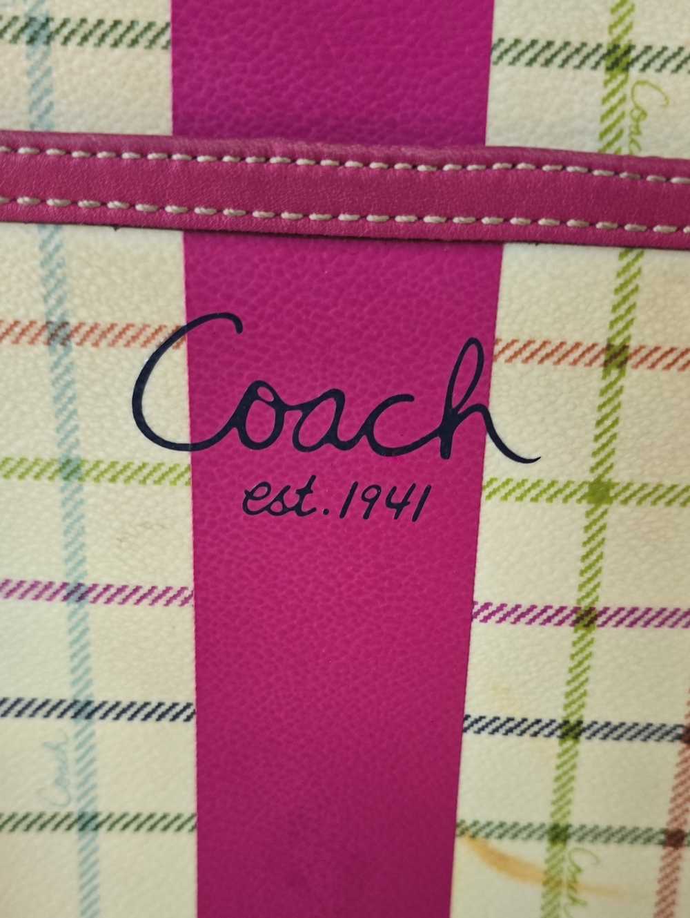 Coach Tattersall Cream Plaid Crossbody Bag with Pink Trim - Picture 3 of 13
